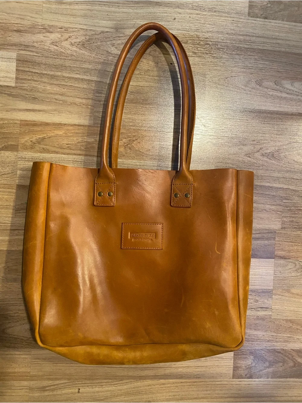 Parker Clay Cognac Leather Tote with Top Handles